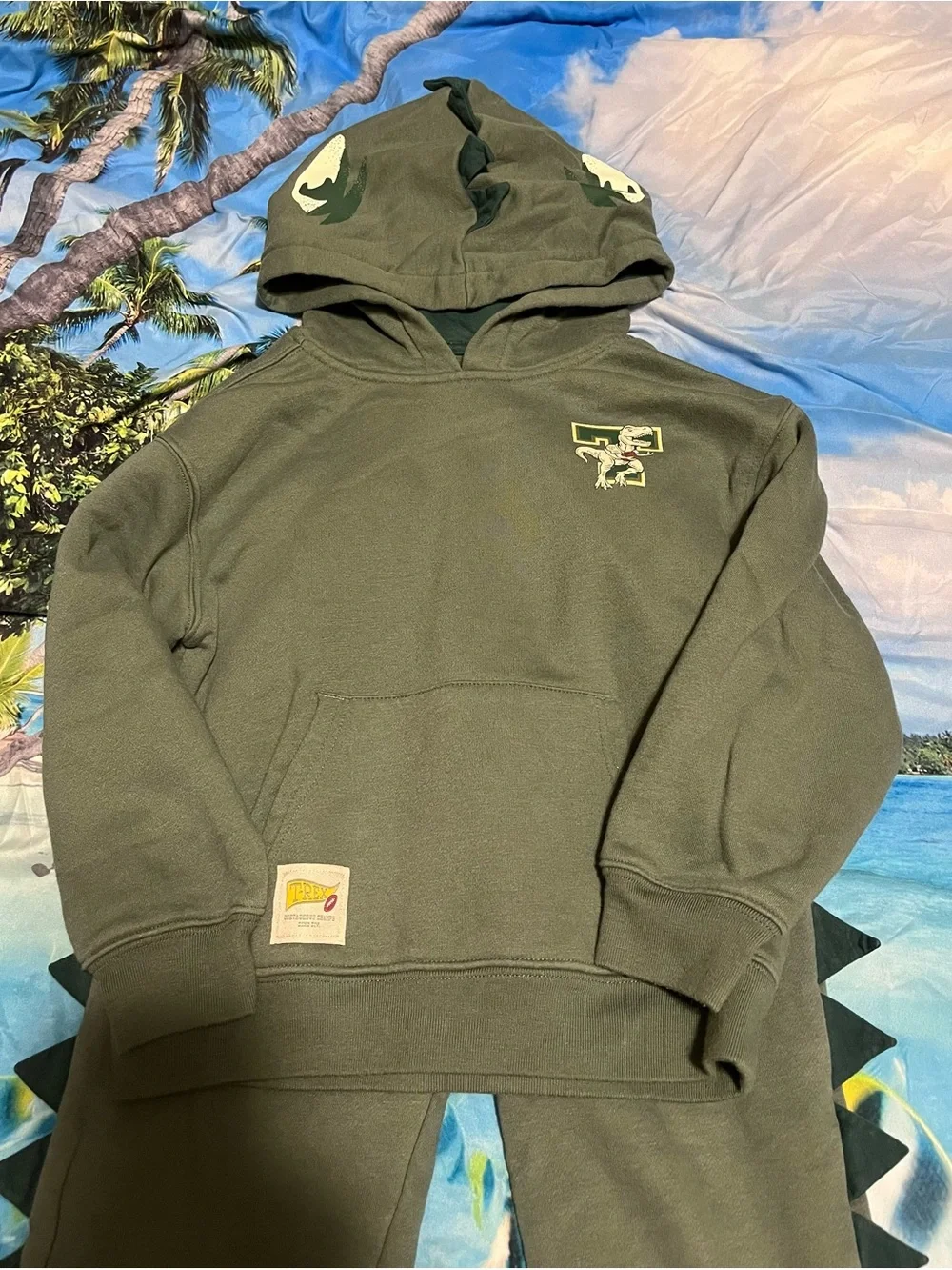 Kids Green Dino Hoodie Jogger Set